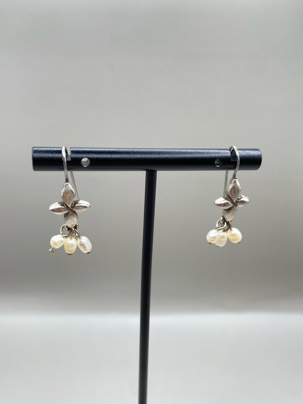 Napier Silver Tone Pearl Cross Dangle Earrings